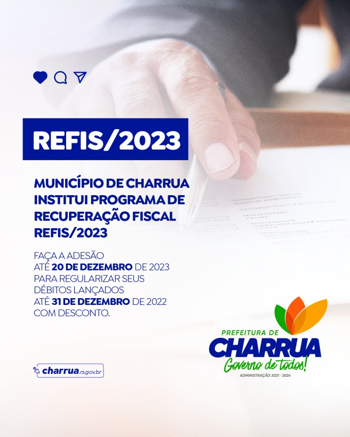 Município de Charrua institui Programa de Recuperação Fiscal – REFIS/2023